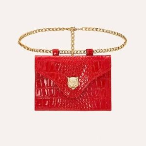 Red Small Croc Embossed Flat Chain Fanny Pack